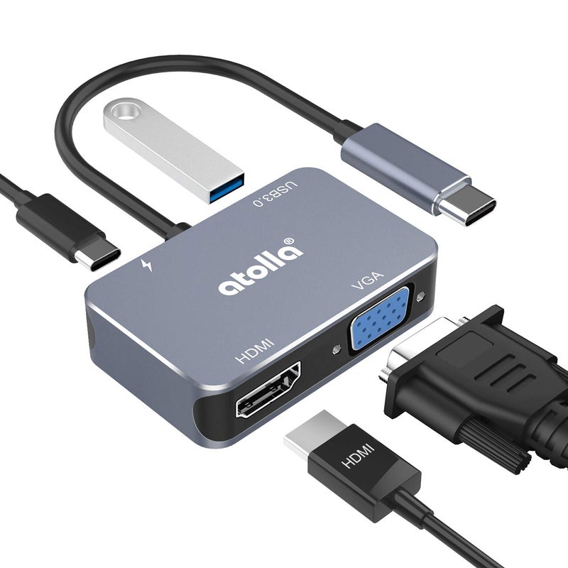 Atolla USB C to HDMI 4K@30Hz Adapter - 1080P VGA & USB 3.0 High Speed Ports + 60W PD for MacBook Pro & More Type C Devices - Image 1